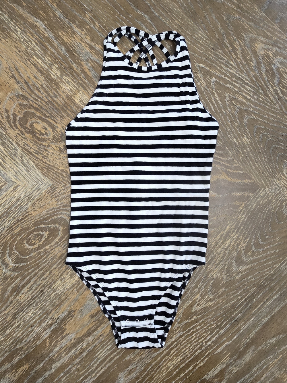 Abercrombie & Fitch Striped Strappy Back Bodysuit Black White Size Small